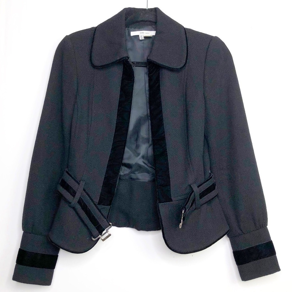 ZARA basic black wool blend belted jacket
